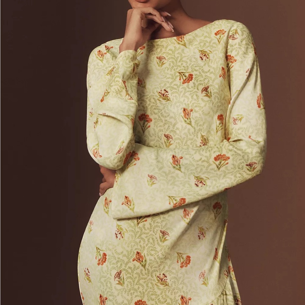 BHLDN Cream Sheath Dress with Bishop Sleeves for Wedding Guests